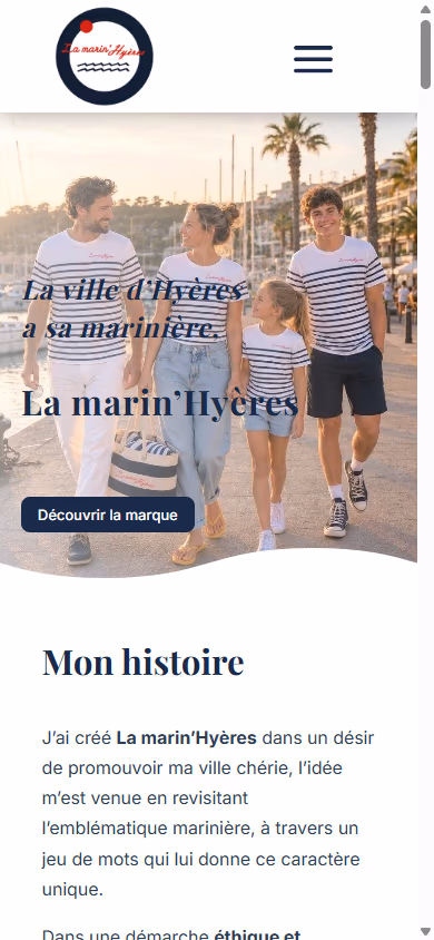 Capture de lamarinhyeres.fr sur téléphone