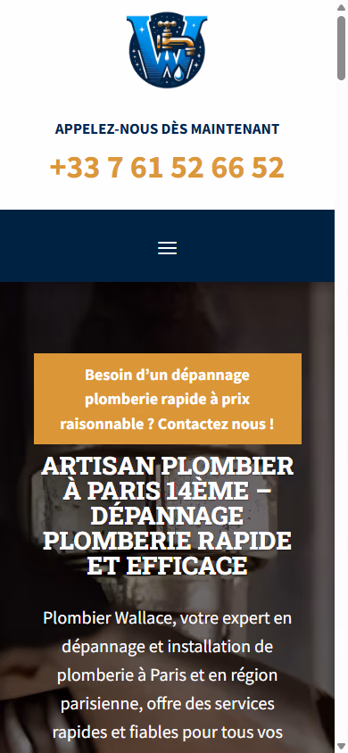 Capture de plombier-wallace.fr sur téléphone